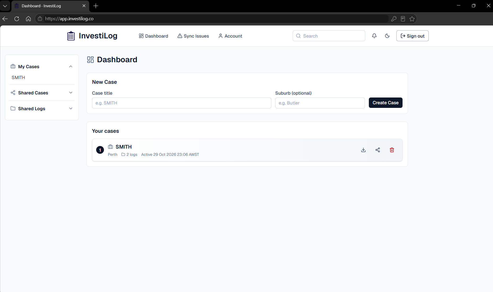 Investilog web dashboard